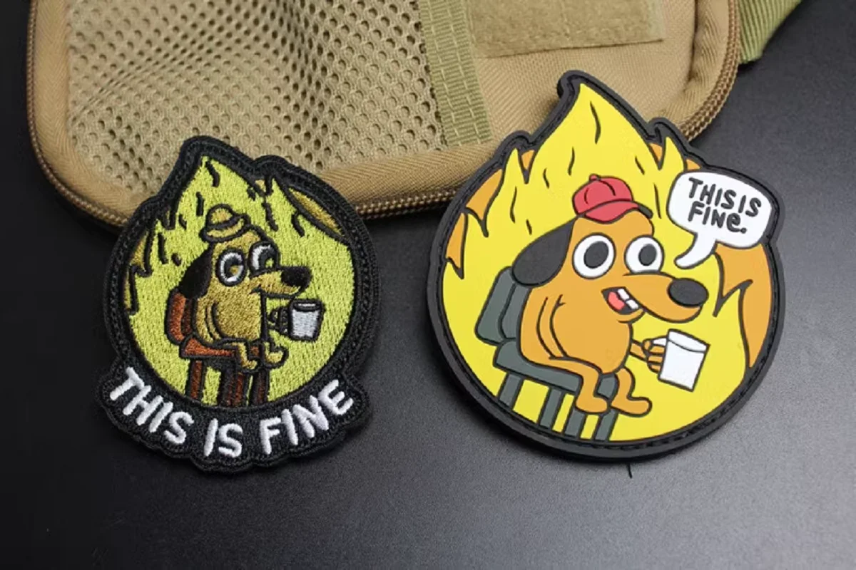 Nuevo diseño, este es bien, Meme, Internet, celebridad, perro, beber café, mochila divertida con brazalete de moral, chaqueta, parche de gancho y bucle - imagen 3