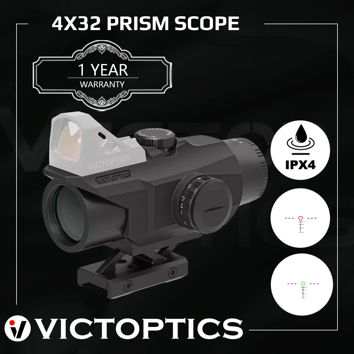 Victoptics-mira de prisma 4X32, retícula Bdc grabada para iluminación roja y verde.223/56, mira compacta para uso Ar y táctico
