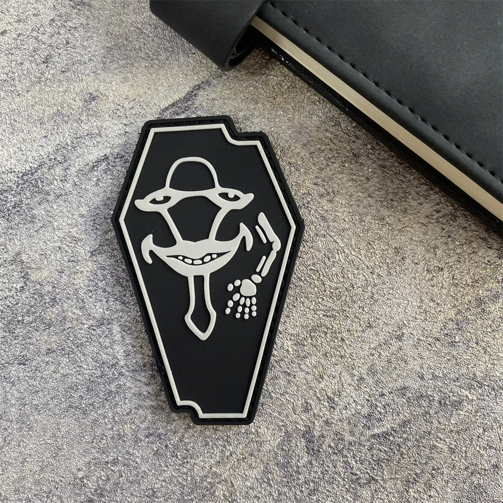 Parche de ropa de PVC de ataúd de risa, insignia de moral de gancho y bucle de esqueleto táctico, Calavera, mochila militar, sombrero, accesorios, pegatina - imagen 4