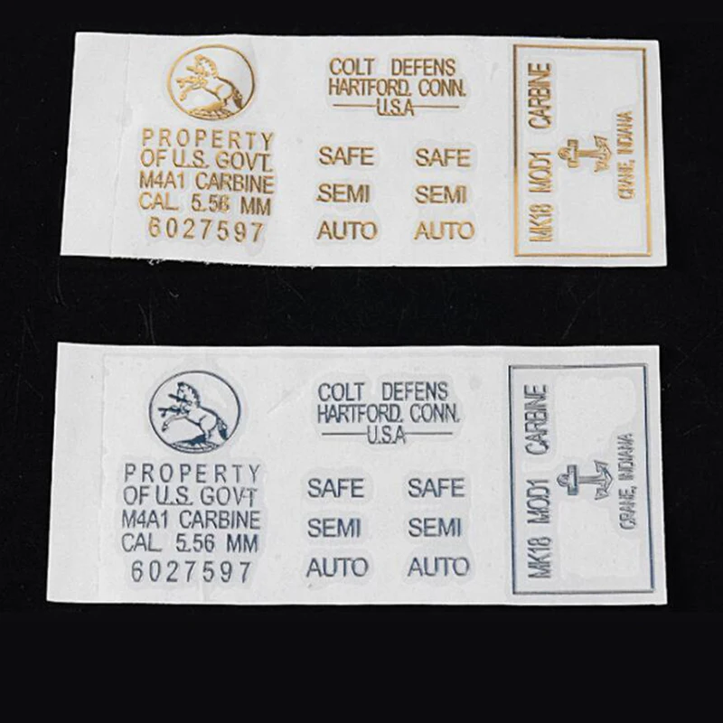 Pegatina de Metal M4 M4a1 para Paintball, pistola de aire, bola de Gel Blaster, accesorios de pistola de Paintball, equipo de pegatina fuerte de 3M, plata y oro - imagen 2