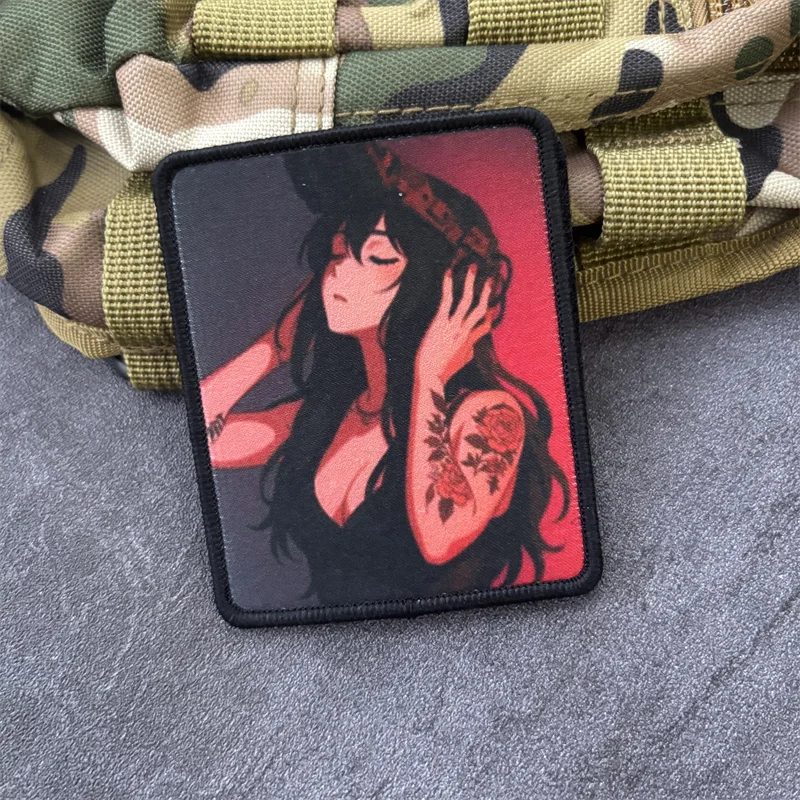 Parche para brazalete con estampado de Chica de Anime para ropa, parche con gancho, insignia de moral táctica, mochila - imagen 5
