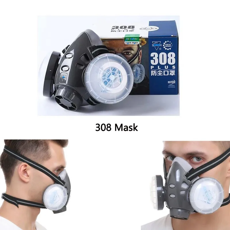 Mascarilla reutilizable de media cara con doble filtro, respirador a prueba de polvo, para seguridad en el trabajo, constructor de carpintero, protección diaria de pulido, 308 - imagen 3