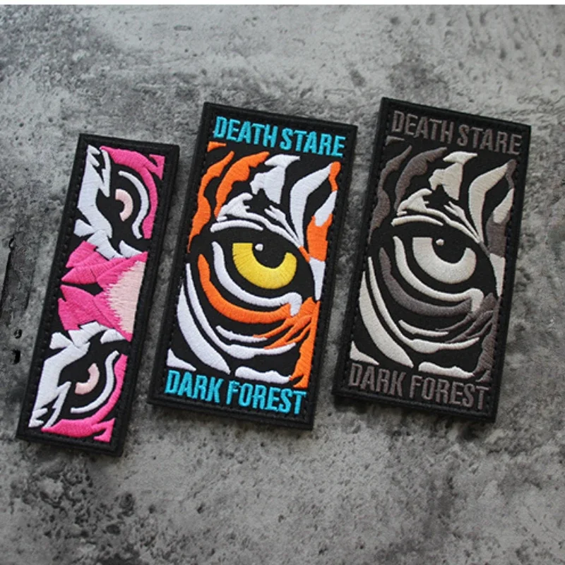 Parches bordados con cabeza de Tigre, insignia de moral de la tira del bosque nocturno, parche creativo, insignia de bolsa de tigre - imagen 2