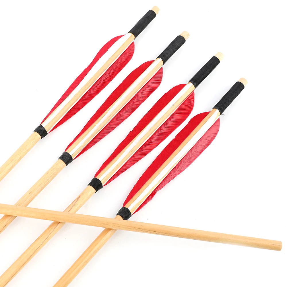 6/12/24 Uds. Flechas de madera de 31,5 pulgadas de diámetro 8mm 5 pulgadas plumas de pavo para arco compuesto/recurvo accesorios de tiro con arco - imagen 3