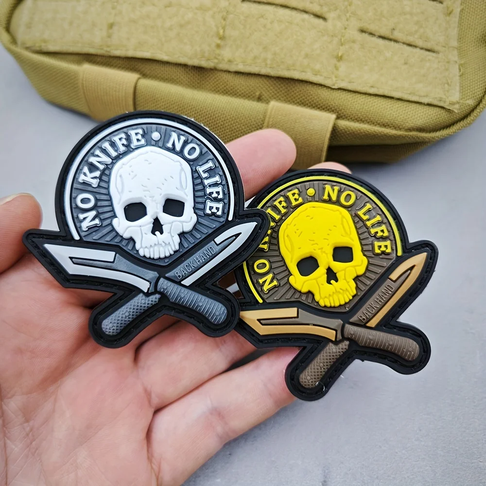 Parches Velcro Mochila TáCticos De Bordados Parche de velcro de goma de PVC suave 3D "Sin cuchillo, No Life", moral con cierre de gancho y bucle para chaleco de mochila Molle táctico militar - imagen 2
