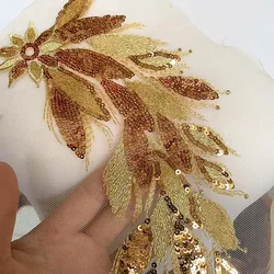 Apliques lentejuelas encaje recortado para vestido novia