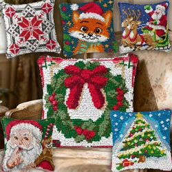 Kits de gancho de pestillo navideño Smyrna kussen Knopen funda de almohada botones cojín Knoopkussen Pakket Coussin Crochet Loquet Kussen Haken