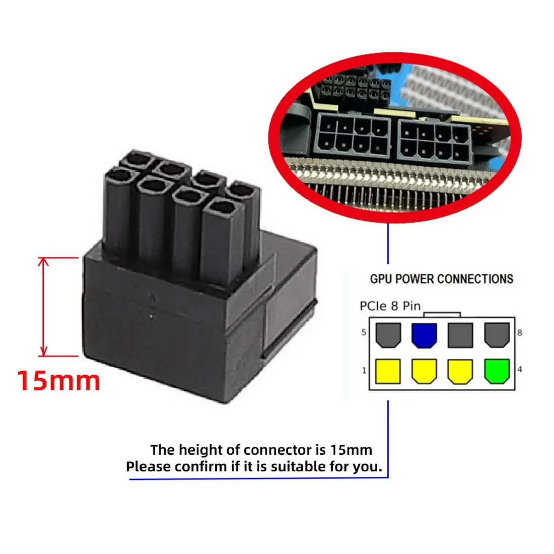 CY adaptador de cabezal de alimentación en ángulo para tarjeta gráfica GPU, conector macho a hembra, 90 grados, arriba y abajo, ATX, 8P, 2 unidades por lote - imagen 2
