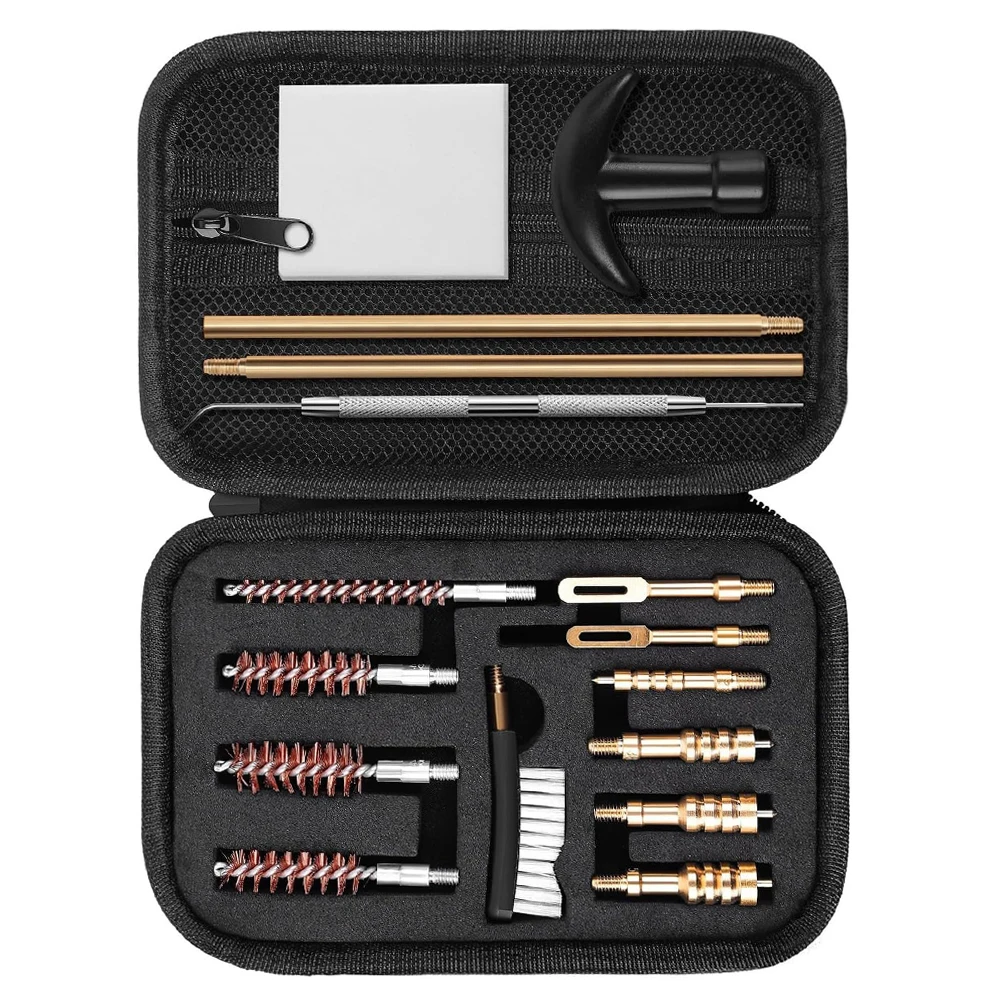 Kit de limpieza de pistola táctica, 36 Uds., juego de cepillos de limpieza para pistola de Rifle.22.357.38 9mm.40.45, cepillo de orificio y adaptador Jags de latón