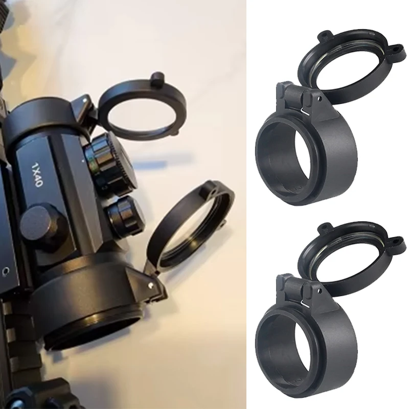 2 uds. Cubiertas transparentes para lentes de mira telescópica, 30-57mm, 1 par de tapas para óptica de caza, Protector abatible, tapas para lentes de vista de punto rojo - imagen 4
