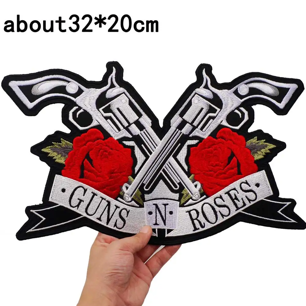Roses and guns parches bordados grandes, apliques de costura y hierro, banda de motorista punk Hip Hop, ropa de Rock, artículo esencial - imagen 3