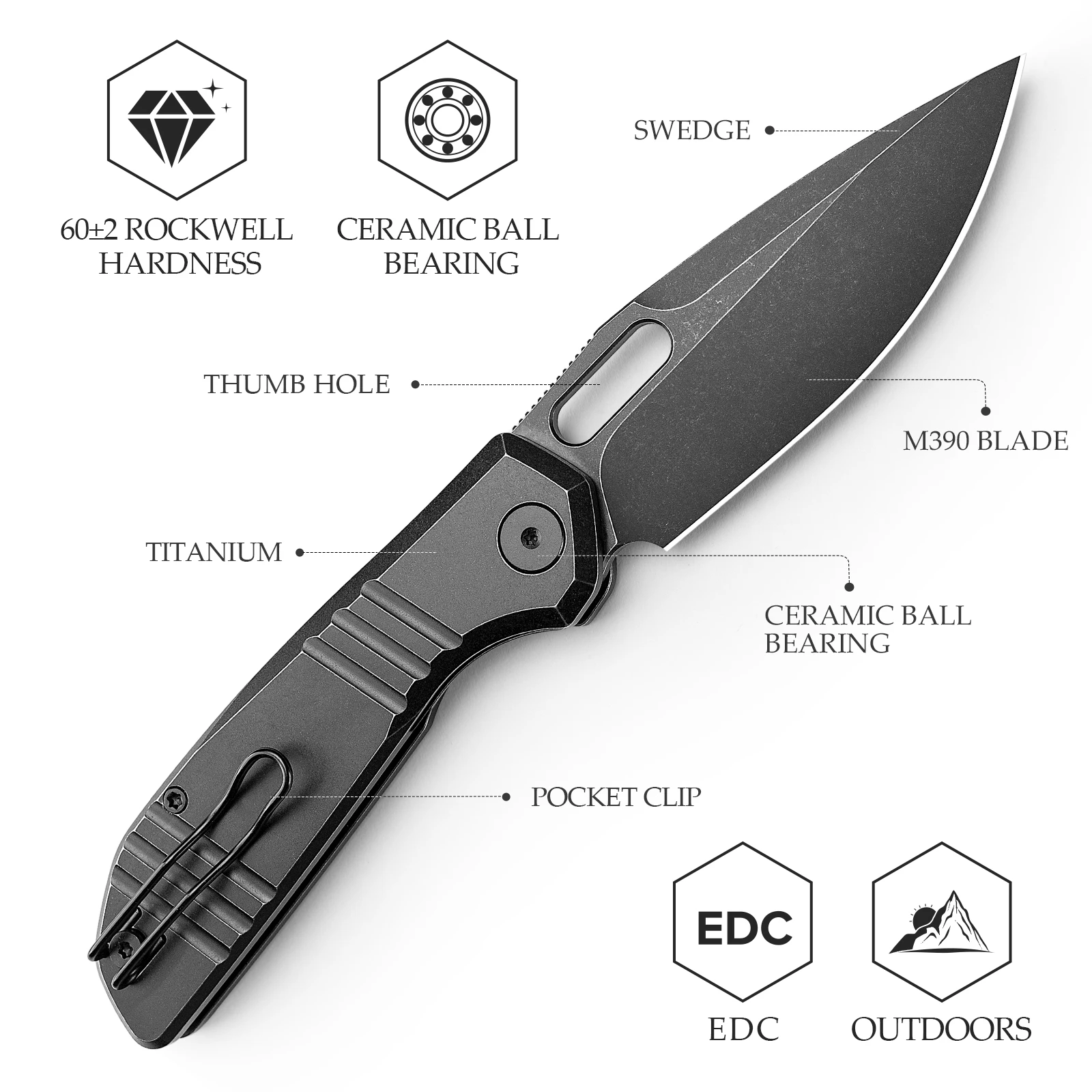 TRIVISA Gecko cuchillo plegable M390 de titanio EDC - imagen 2
