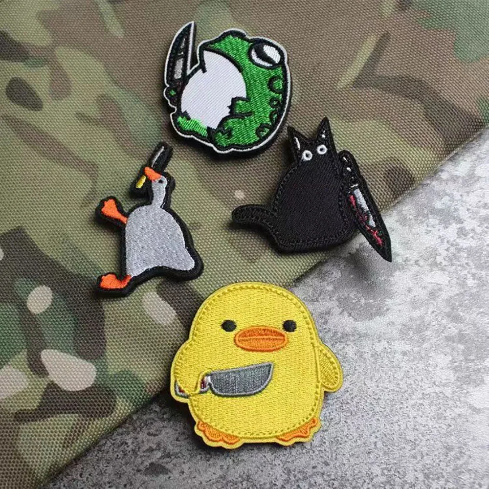 Cuchillo pato paz ganso enojado parche ganso grande cuchillo pequeño rana insignia táctica parches bordados en ropa mochila apliques - imagen 5