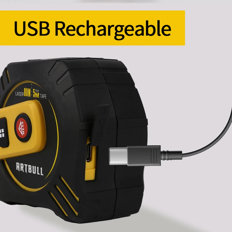 Telémetro láser multifunción 2 en 1, recargable, 80m, 40m con cinta de 5m, pantalla LCD con retroiluminación, cinta métrica láser - imagen 3