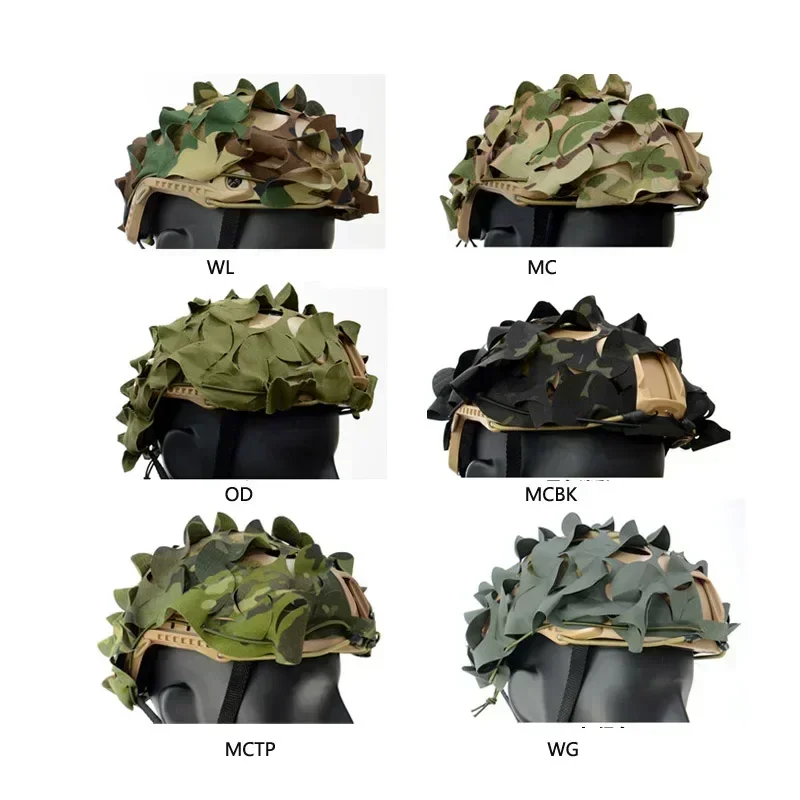 Protector de cubierta de casco rápido de camuflaje 3D, tela para casco con forma de hoja cortada con láser, accesorios para cascos de caza - imagen 4