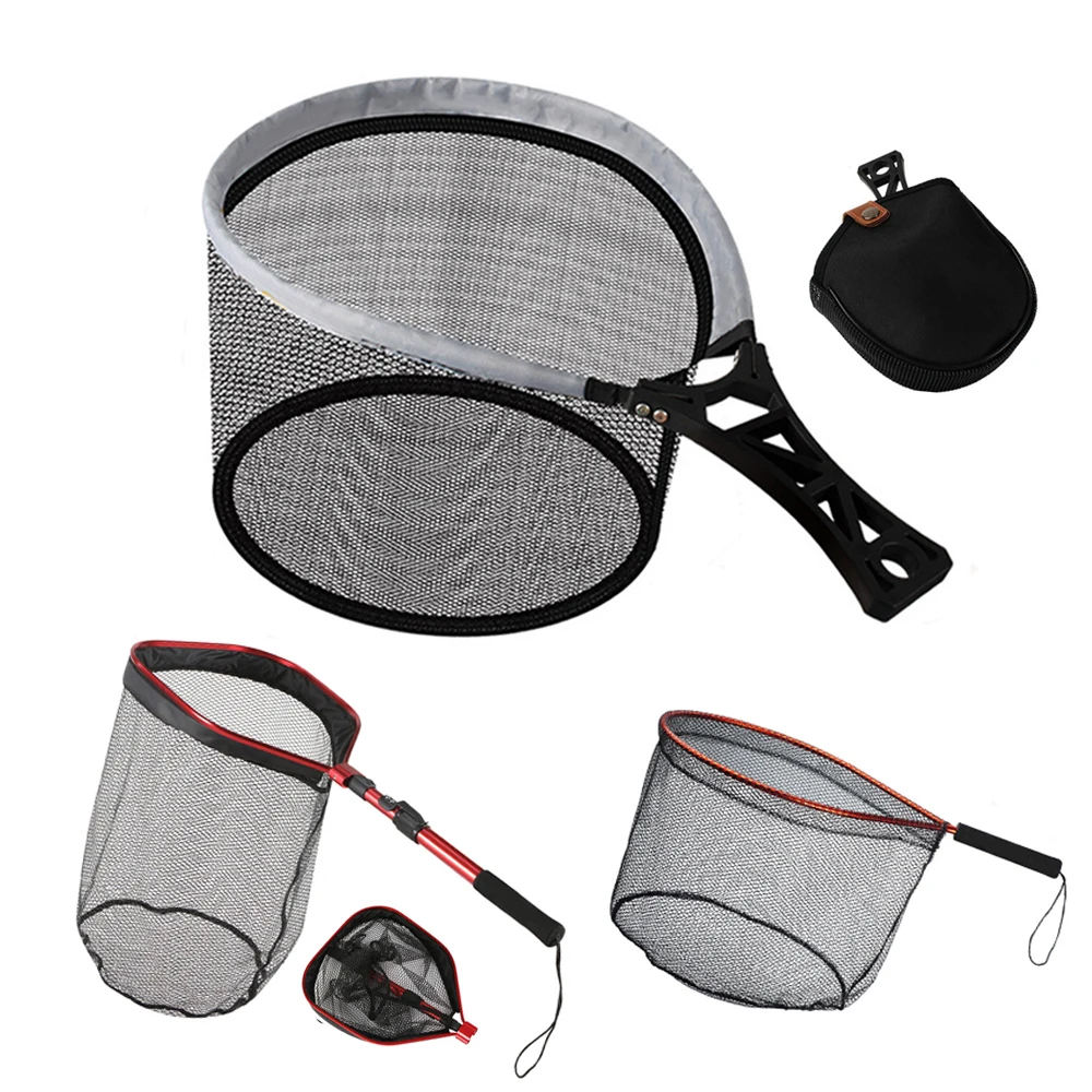 Mango de red de pesca con mosca, malla pequeña plegable, red de aterrizaje, Señuelos de Pesca, red para corriente de pesca al aire libre, herramientas de malla, accesorio