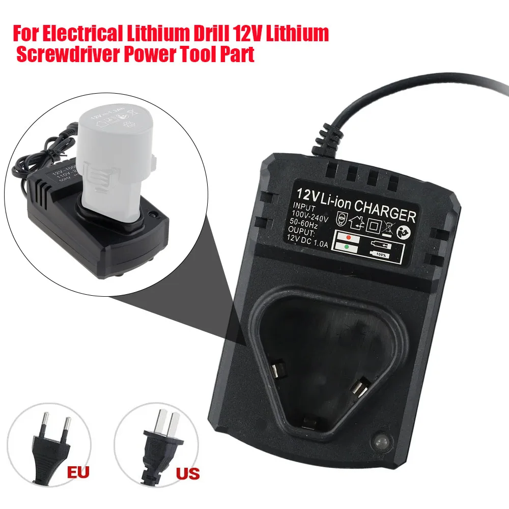 Nuevo cargador de taladro eléctrico Universal de 12V DC US/EU Li-Ion cargador recargable soporte 110-240V para herramienta de llave eléctrica de taladro