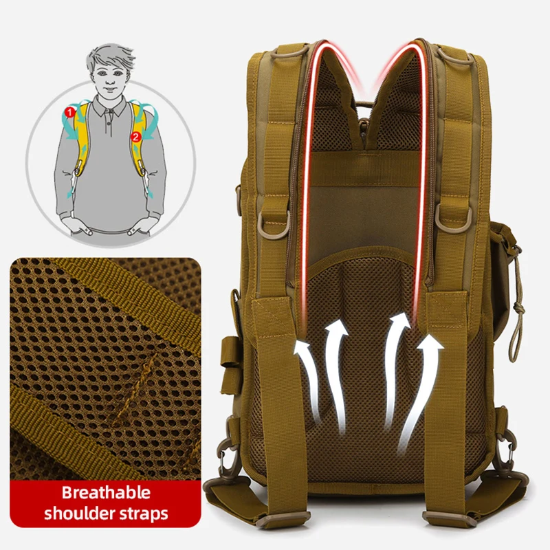 Mochila táctica de pesca con soportes para cañas, bolsa de pecho, accesorios para cajas de peces, bolsa deportiva de gran capacidad para senderismo y escalada al aire libre - imagen 5