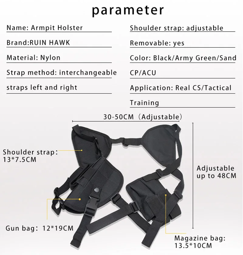 Funda militar para pistola táctica al aire libre, cubierta de cuero oculta para axilas, equipo de caza adecuado para Glock 17 19, accesorios para pistola - imagen 2