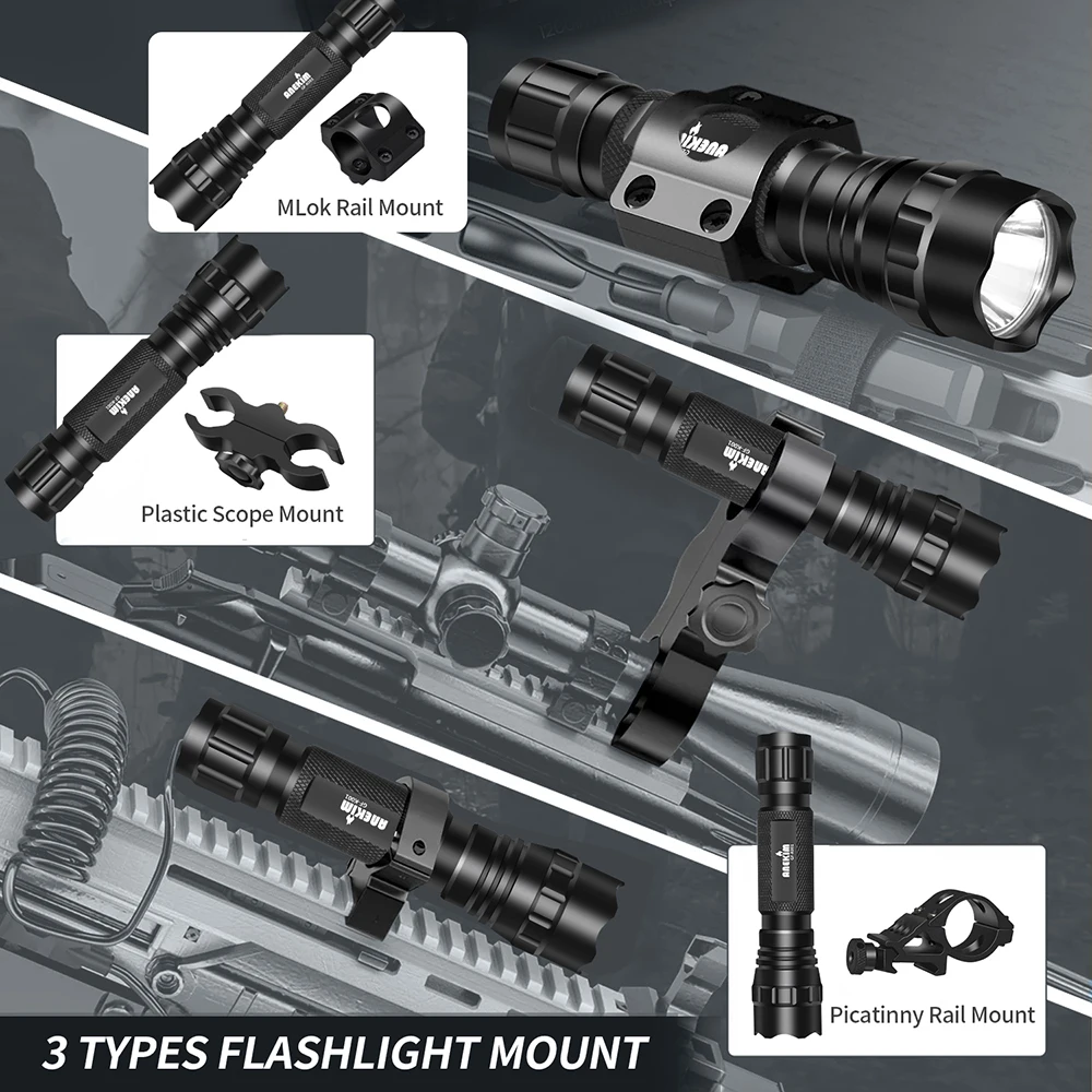 Linterna táctica de 1200 lúmenes, luz roja/Verde/blanca P9 con interruptor de presión, para arma de caza - imagen 4