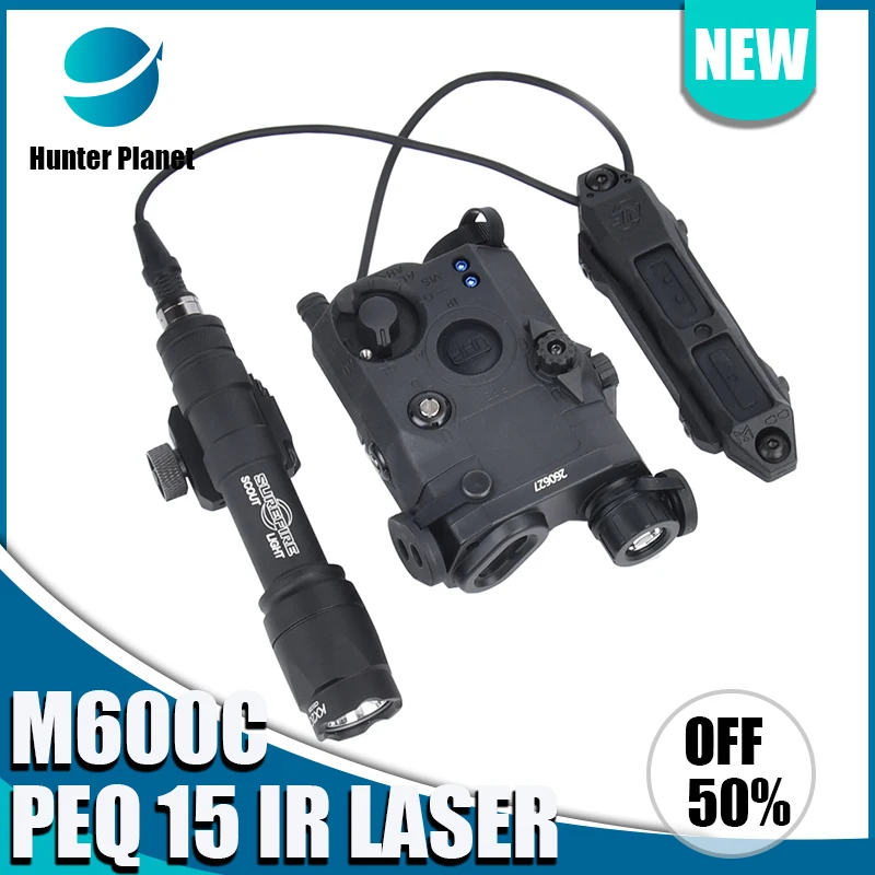 WADSN-Airsoft PEQ, 15 equipos, rojo, verde, azul, potente punto láser, indicador IR, Surefir M600, M600C, linterna, interruptor de Control Dual - imagen 2