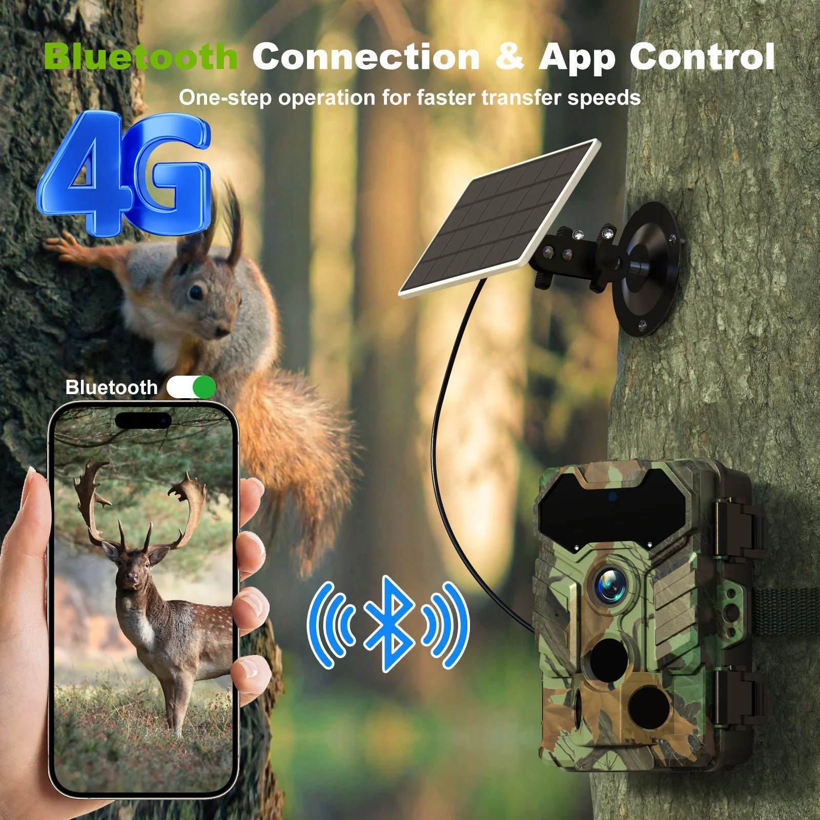 Cámara de rastreo 4G, energía Solar de 32MP con visión nocturna infrarroja y batería de 10.000mAh, cámara de caza de vida silvestre impermeable IP66, enchufe UE/EE. UU. - imagen 2