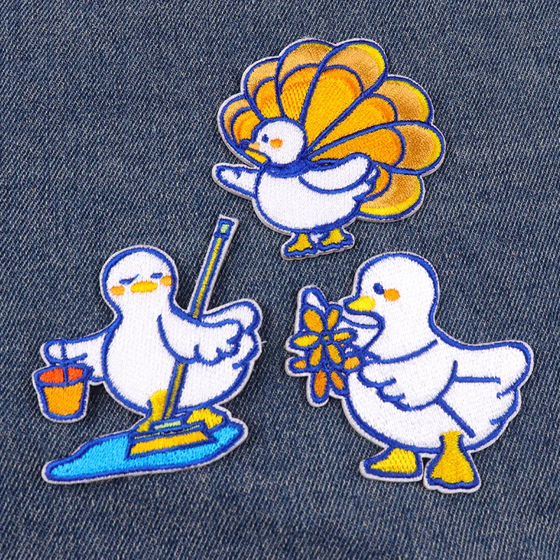 Parches bordados de pato para ropa, bordado autoadhesivo de animales de dibujos animados, parche para ropa, coser, apliques, Jackt DIY - imagen 2