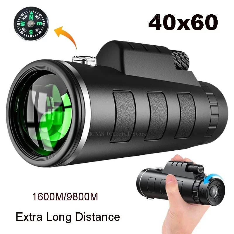 Binoculares potentes HD con Zoom militar, telescopio profesional portátil de largo alcance, Monocular de baja visión nocturna para caza, 40x60 - imagen 2
