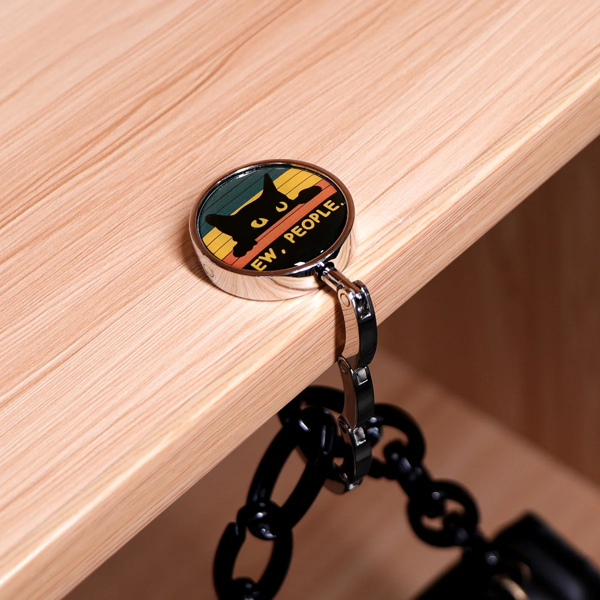 Ganchos para bolso de gato negro, soportes plegables para bolsas de mesa de Metal, perchas portátiles para monedero, accesorios de piezas, ganchos antideslizantes de Luna Vintage - imagen 5