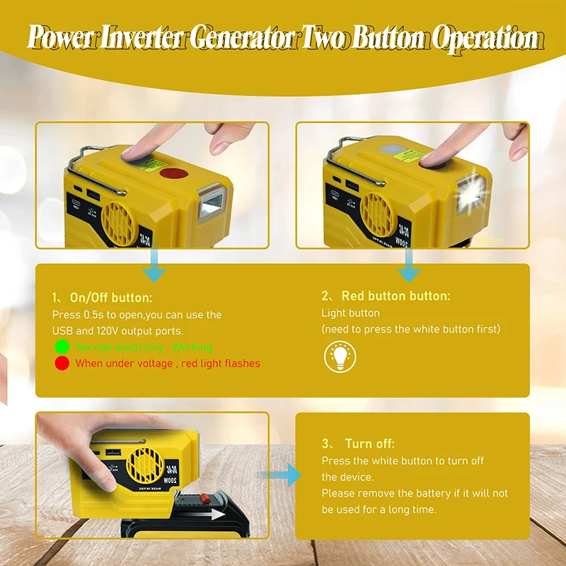 Inversor de corriente portátil para exteriores, dispositivo de 200W, 220V, batería de litio móvil con luz LED para batería de iones de litio Makita/Dewalt de 18V - imagen 4