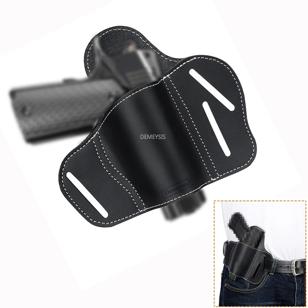 Funda táctica Universal de cuero genuino, bolsa portadora de pistola oculta, pistolas de tiro ambidiestro para caza, fundas de cintura - imagen 2