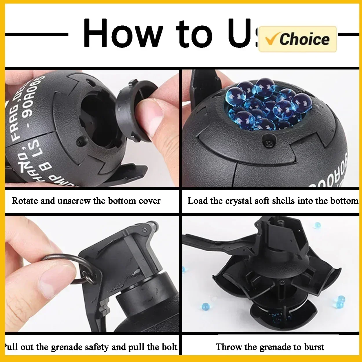 F2PCS Grenadas de impacto alimentadas por resorte, plástico táctico M67, juguetes de granadas de mano, modelo para Airsoft, Paintball, juego CS, accesorio de juego de rol - imagen 5