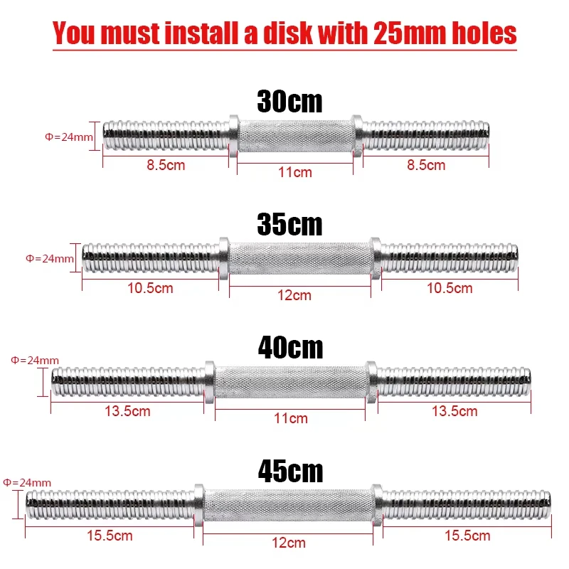 Mancuernas roscadas de 25mm, 45/50/55cm para gimnasio en casa, levantamiento de pesas, entrenamiento de fuerza con abrazaderas, equipo de fitness portátil - imagen 5