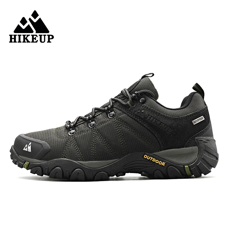 HIKEUP-zapatos de senderismo de malla para hombre, zapatillas antideslizantes transpirables para exteriores, escalada en roca, botas de caza, cuero de ante - imagen 4