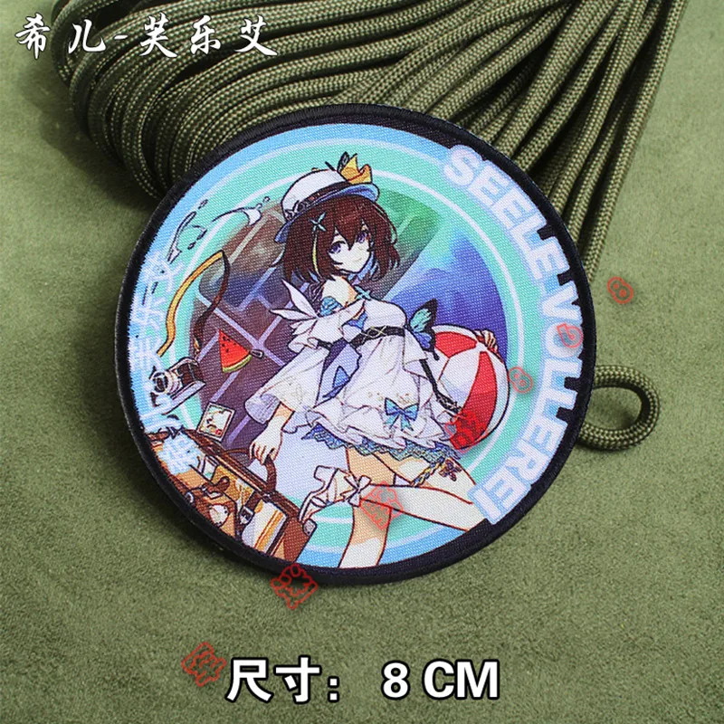 Juego personajes de Anime niñas parches estampados brazos bidimensionales tácticos Fu Hua SEELE VOLLEREI equipo redondo DIY insignias adhesivas - imagen 5