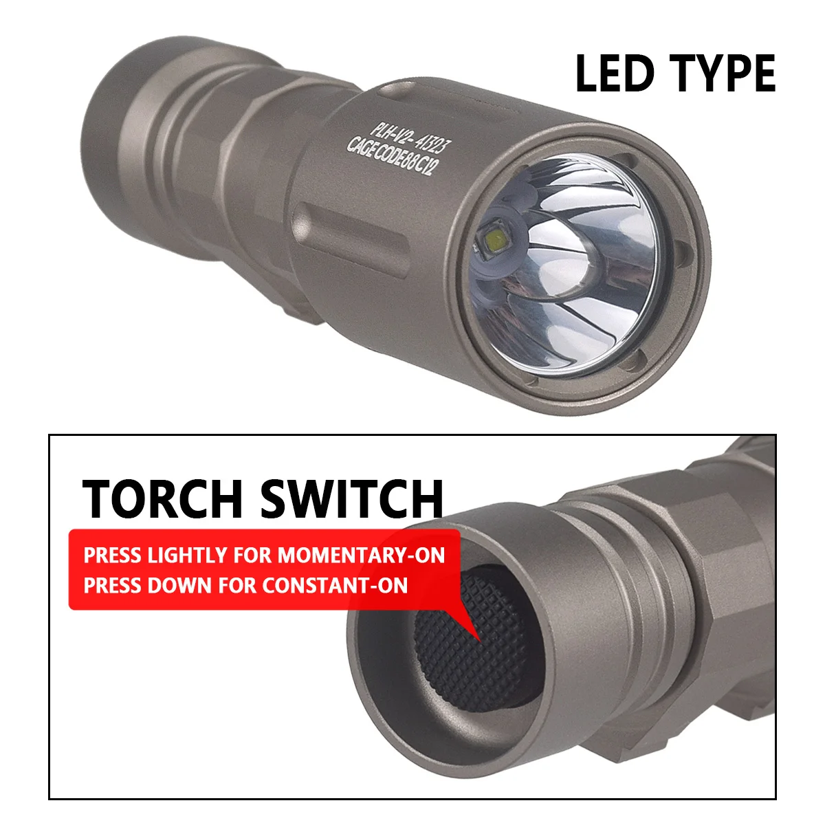 Luz de explorador de armas tácticas MOD V2 alta 1300 lúmenes 45 ° Luz de caza con base adaptable de montaje de luz de explorador VG6 lateral compensado M300 M600 - imagen 2