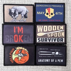 Parches de insignia de moral de Hellfish Fighting, mochila táctica de lobo en oveja, brazalete impreso, pegatina Helldivers 2