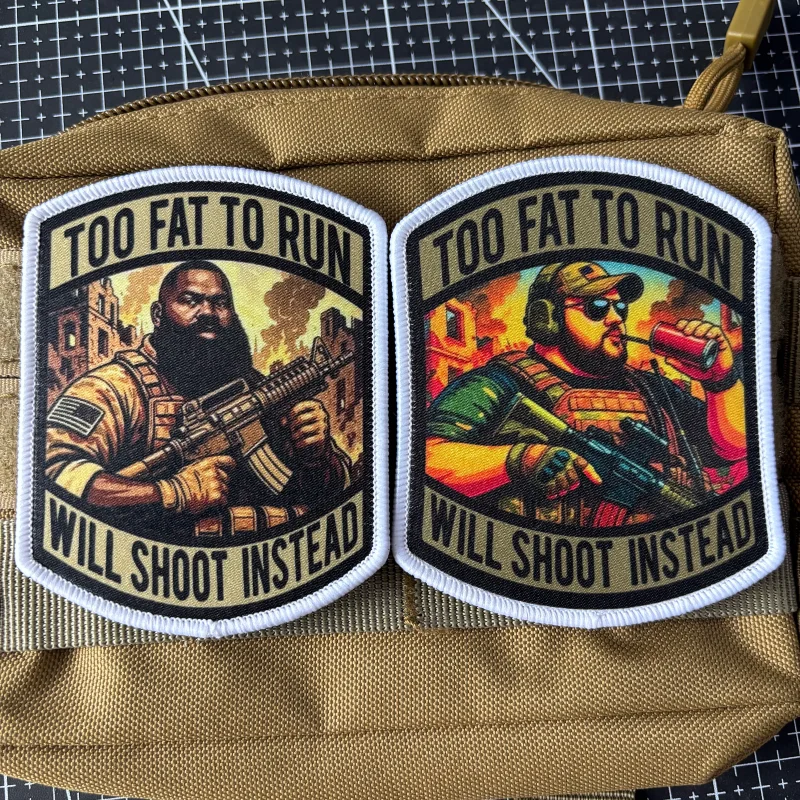 “Too gordo también marcará en lugar” Parche táctico del ejército Impresión Hook & Loop Soldado Moral Insignia Parte trasera militar - imagen 3