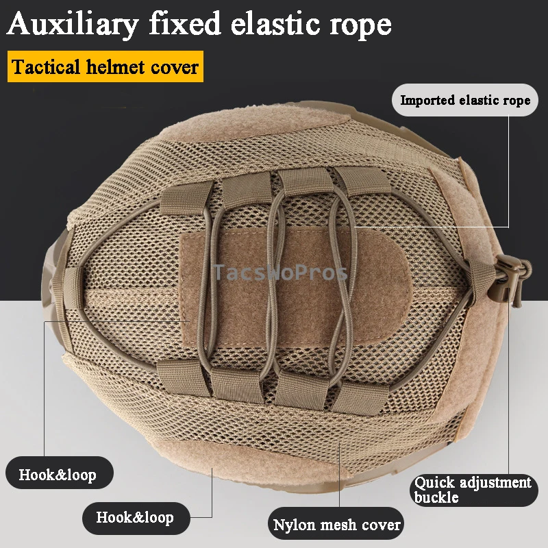 Funda táctica para casco para cascos rápidos, funda para casco Airsoft de caza y tiro, tela de malla para casco rápido de Paintball con cordón elástico - imagen 4