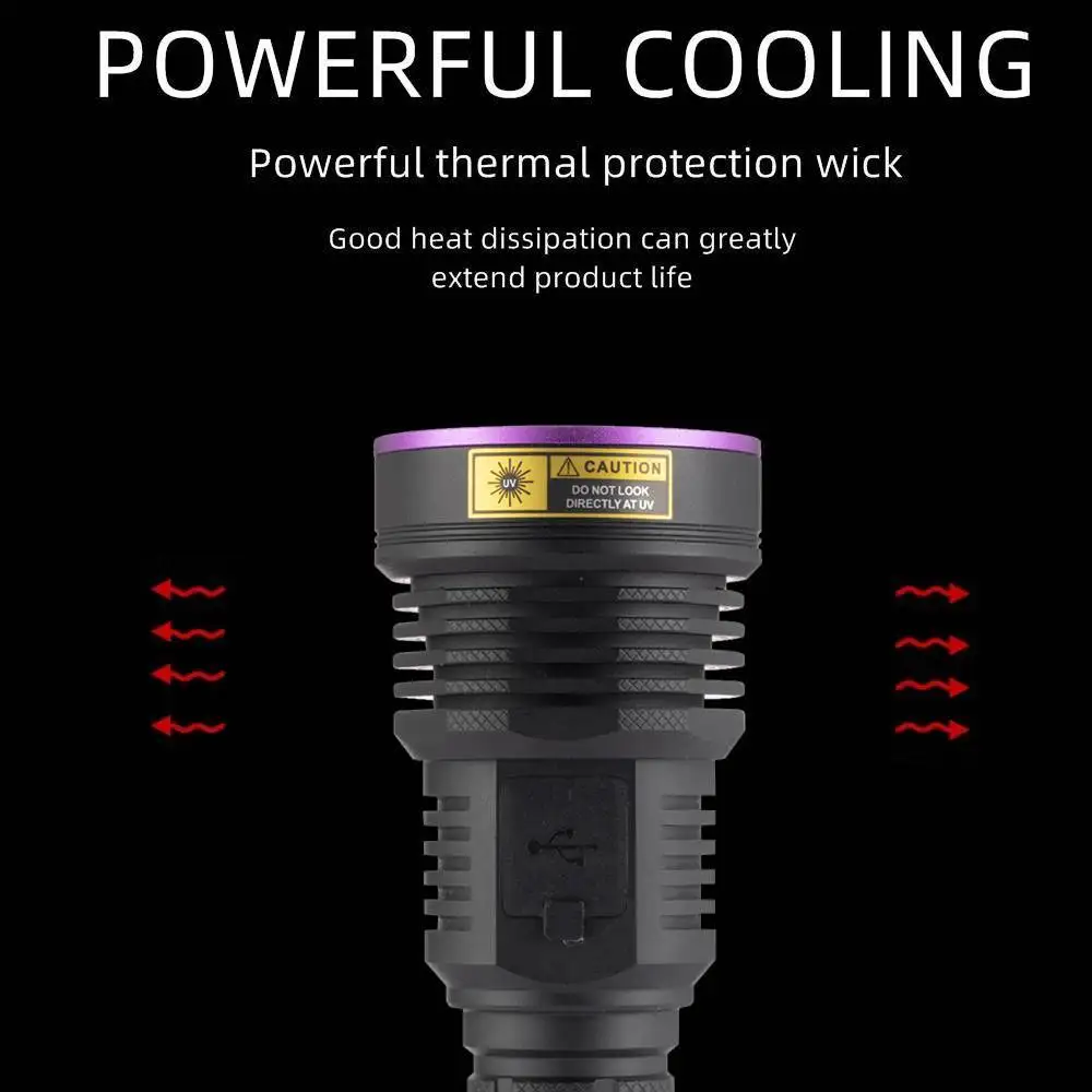 Linterna UV de 3x365nm y 60W, recargable por USB, luz negra, curado, tiña para gatos, marcador para manchas de orina de mascotas, fuga, mineral, dinero, luz de escorpión - imagen 4