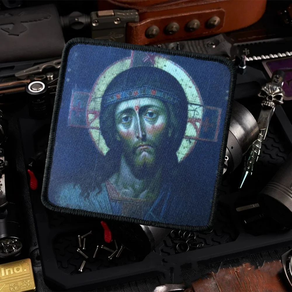 Parche de insignia de moral de Jesús, parches tácticos con gancho y bucle impreso, brazalete de Chevron del ejército militar, pegatinas para mochila