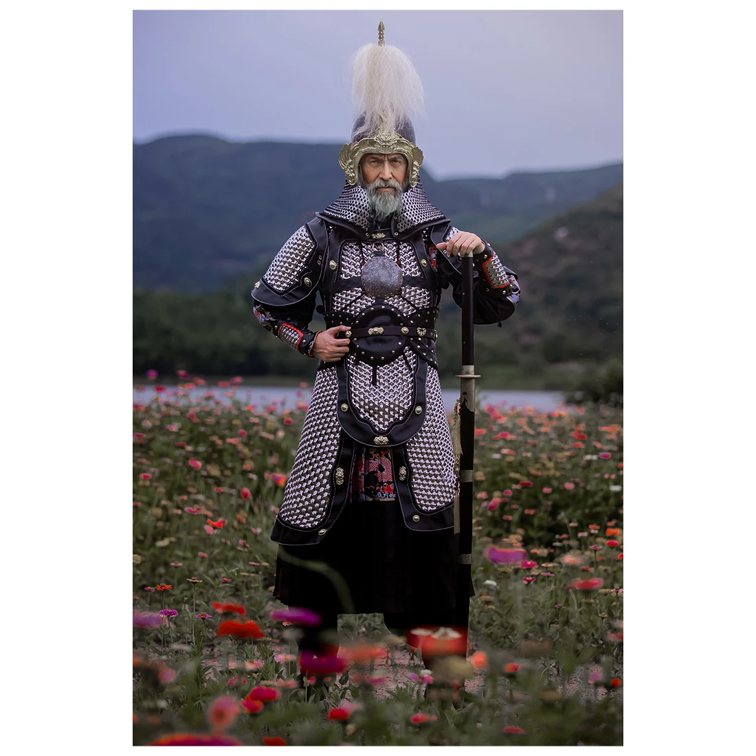 Traje de armadura de cadena Tang & Song chino antiguo con equipo de casco, accesorios tácticos de protección, Plata/media - imagen 4