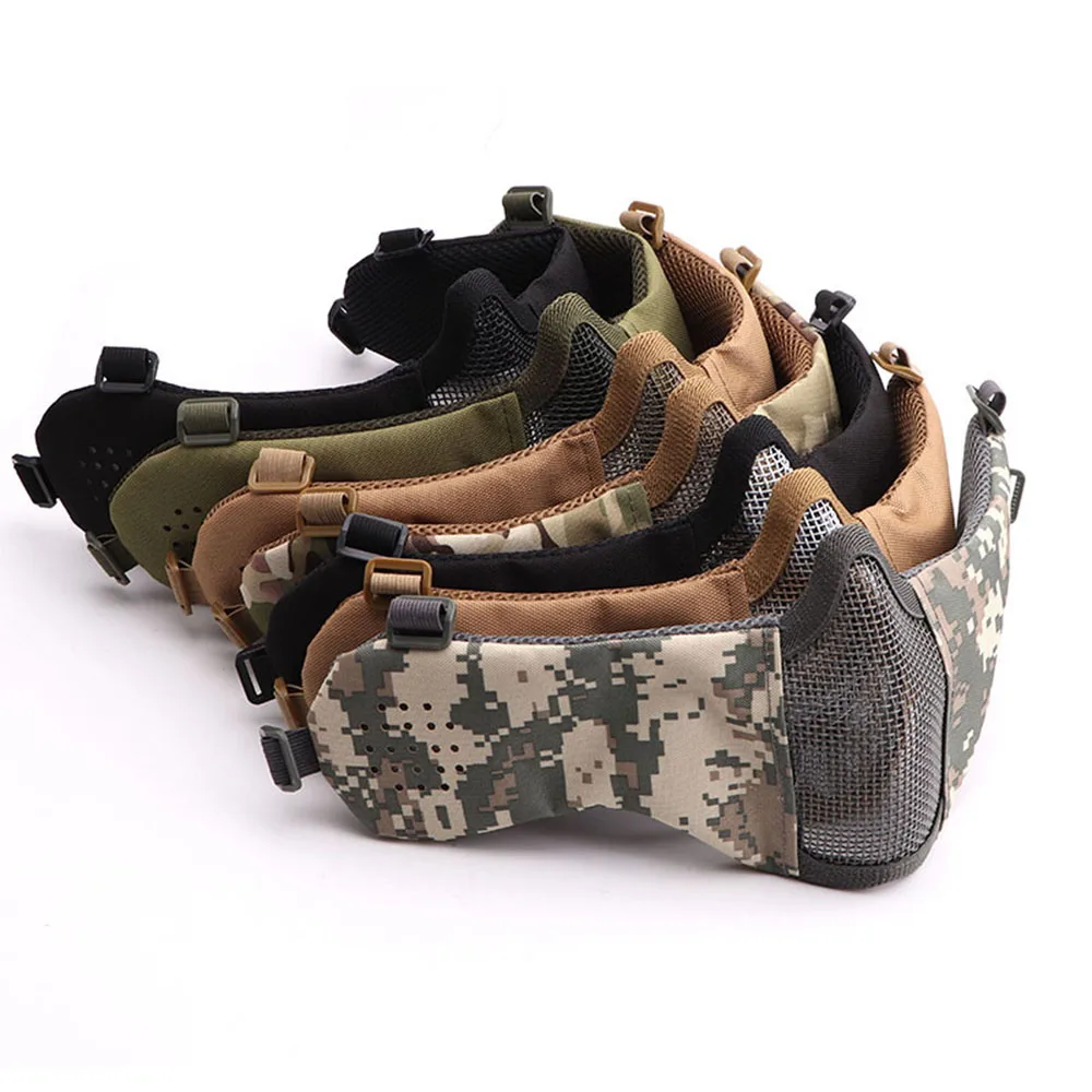 Mascarilla táctica de malla de acero transpirable, máscara facial de protección para los oídos, accesorios de caza, Airsoft, Paintball, Softair - imagen 2