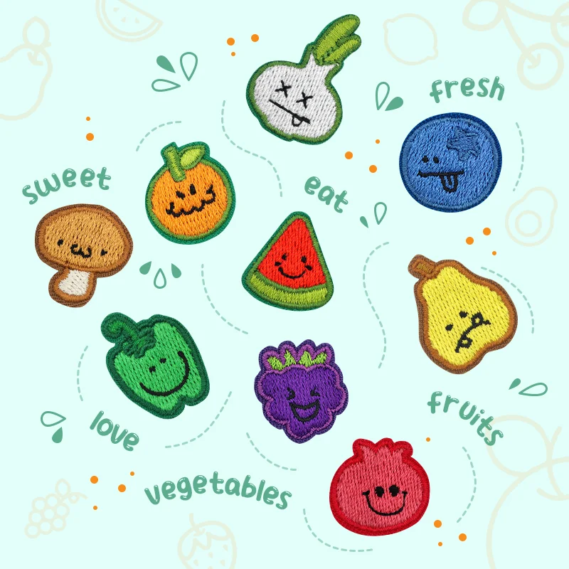 Bonitos parches de frutas y verduras bordados, sandía, arándanos, brócoli, uvas, decoración de fiesta, insignia para ropa - imagen 2