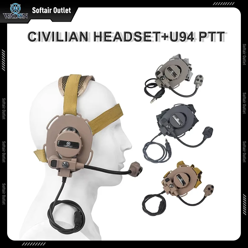 WADSN Bowman III auriculares civiles de un solo lado con micrófono brillante CS Wargame Cosplay auriculares + PTT U94 UV-5R para Baofeng - imagen 2