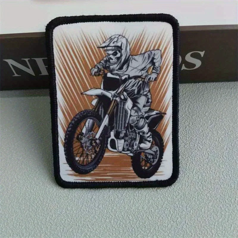 Parche estampado de esqueleto para motociclista, insignia de moral táctica, gancho y bucle, pegatina decorativa para mochila, parches para brazalete para ropa - imagen 2