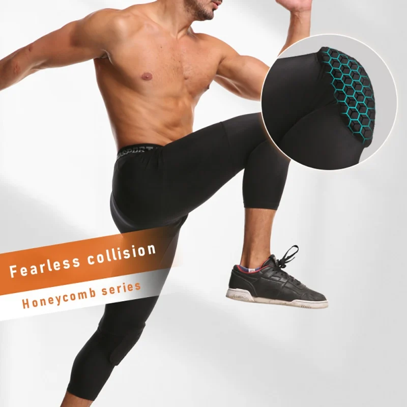 Pantalones acolchados con rodilleras para hombre, mallas básicas de compresión para correr, equipo Protector deportivo de baloncesto, 3/4 - imagen 3