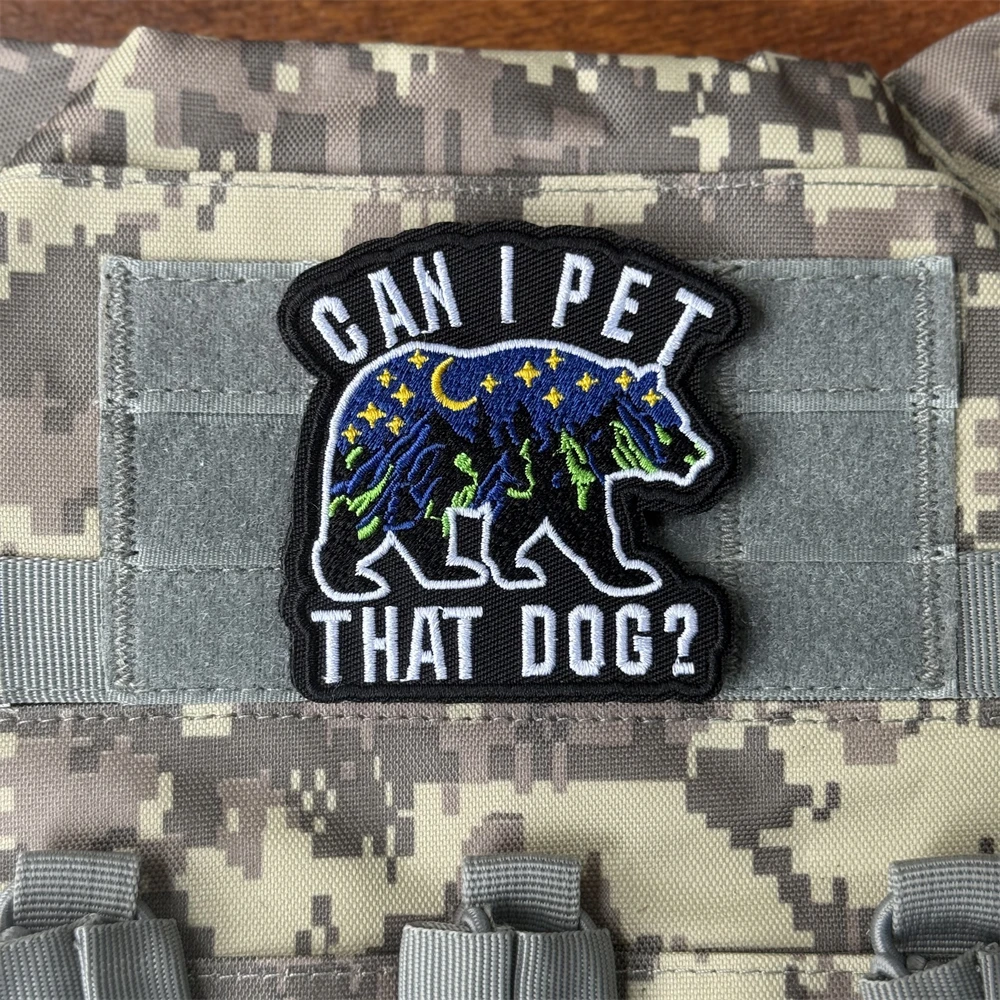Insignia militar con parche táctico moral "¿Puedo mascota ese perro?" Parches bordados con gancho y bucle para ropa, pegatina para mochila - imagen 2