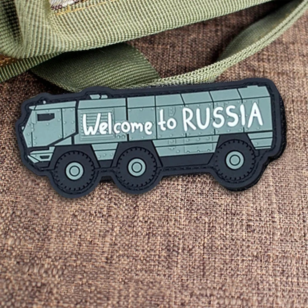 Parche táctico "Bienvenido a Rusia", parches divertidos de PVC con gancho y bucle, insignia de moral, brazalete del ejército militar, pegatinas para mochila