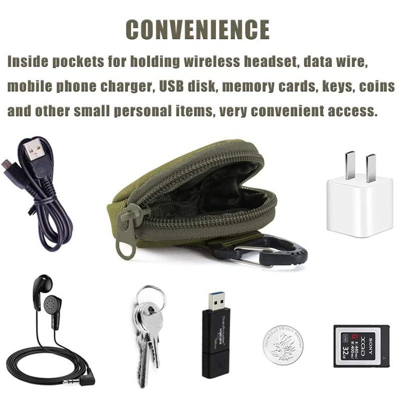 Bolsa táctica EDC para hombre, monederos, Mini llavero, llavero militar del ejército, bolsillo con cremallera, Cable USB, organizador de bolsa para auriculares - imagen 3